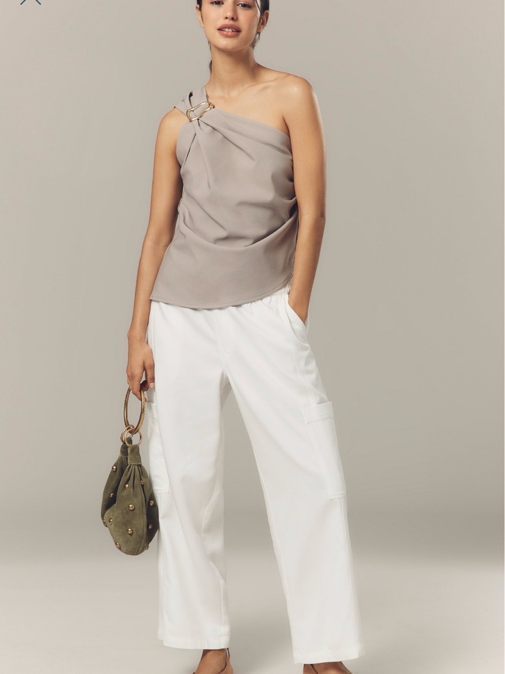 Anthropologie One-Shoulder Taupe Top